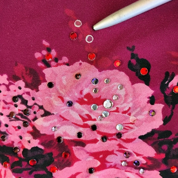 Vintage Express Top Womens Small Burgundy Y2K Floral Rhinestone Sheer Mesh - Picture 8 of 11